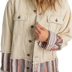 Women's Corduroy Stripe Color Blocked Button Up Lightweight Shacket Size L/XL(?)